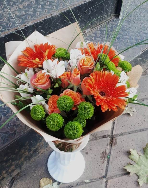 Букет цветов из: Герберы, Хризантемы, Альстромерии и Розы в Спас-Заулок