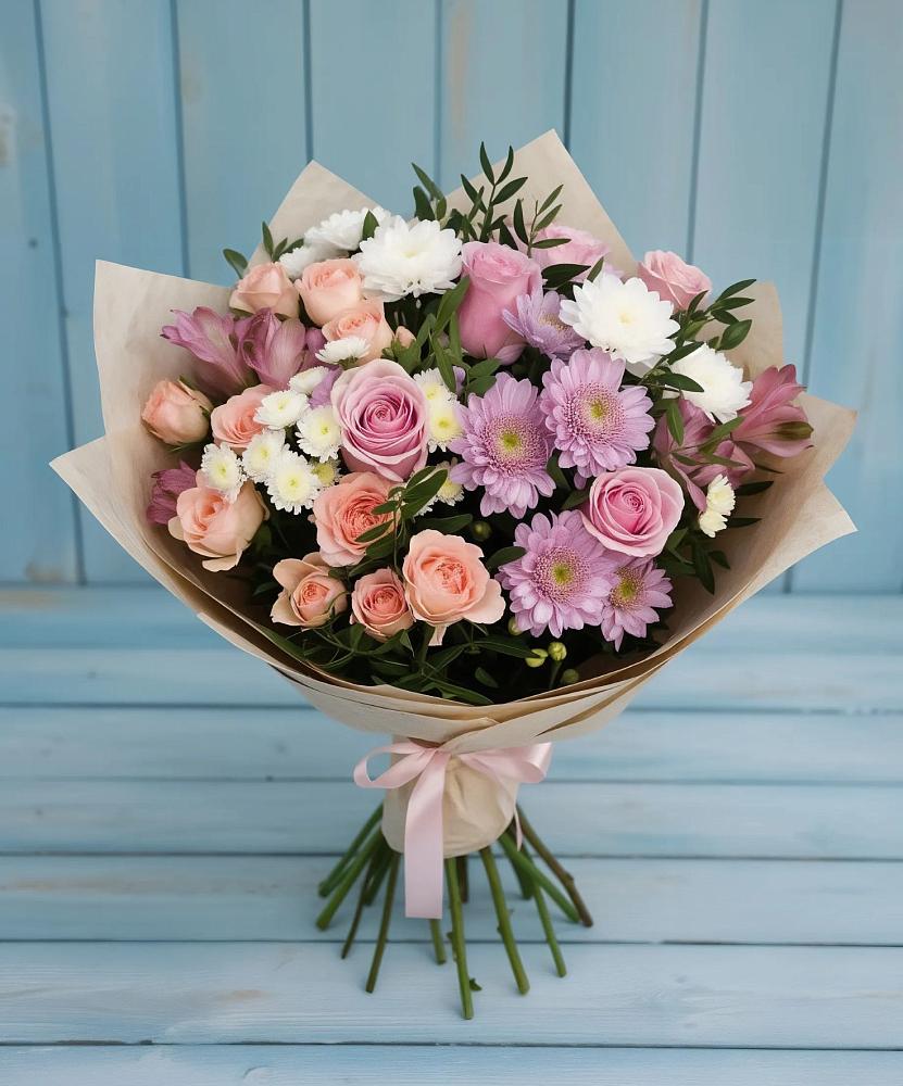 Букет цветов из: Хризантемы, Розы и Альстромерии в Спас-Заулок