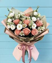 Букет цветов из:  Розы, Альстромерии и Лизиантусы в Спас-Заулок