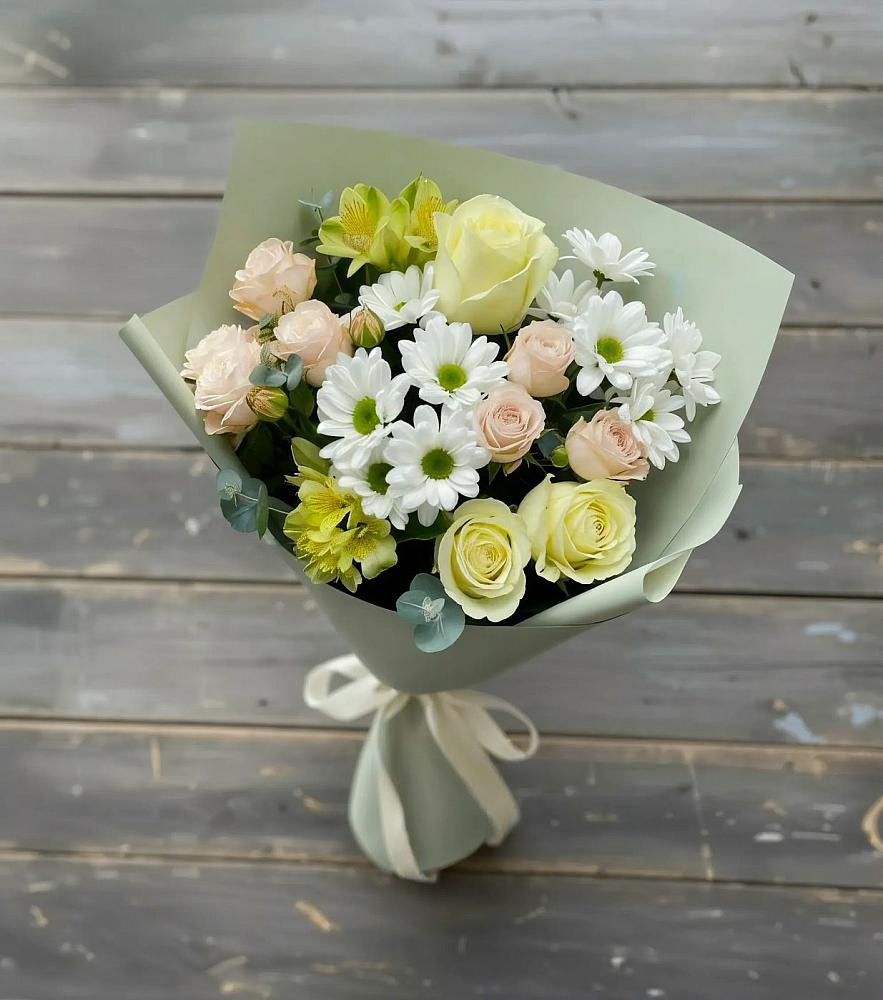 Букет цветов из: Альстромерии, Розы и Хризантемы в Спас-Заулок