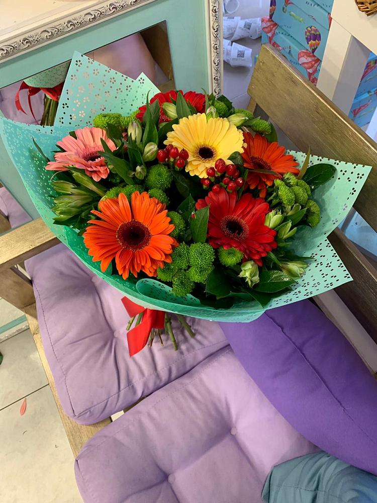 Букет цветов из: Герберы, Хризантемы и Альстромерии в Спас-Заулок