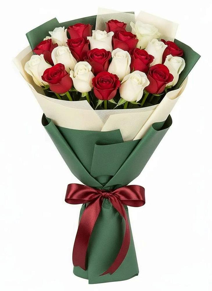 Букет Микс из красных и белых роз в Спас-Заулок