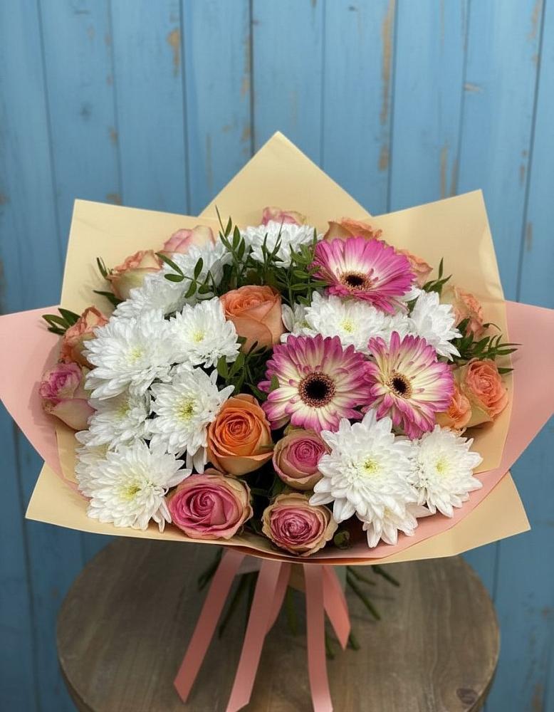 Букет цветов из: Розы, Герберы и Хризантемы в Спас-Заулок
