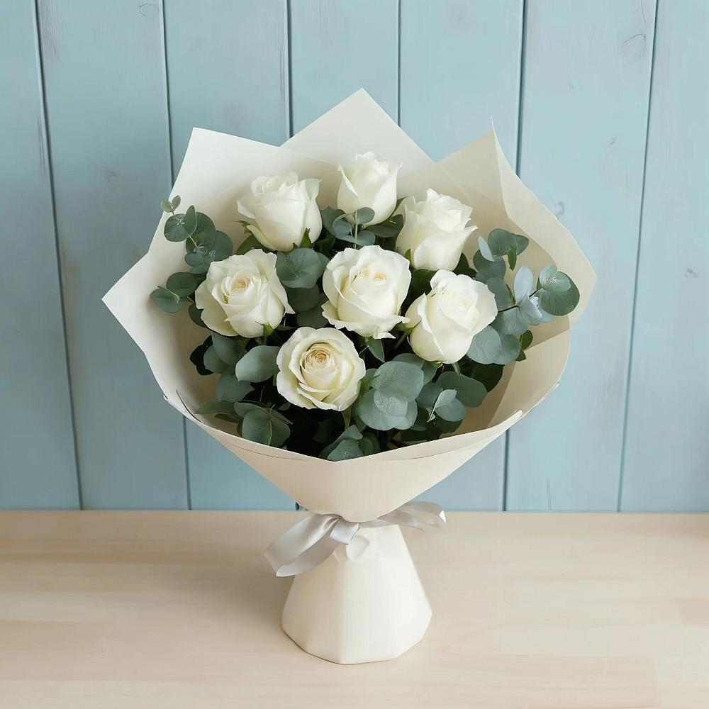 Букет Белые розы в Эвкалипте в Спас-Заулок