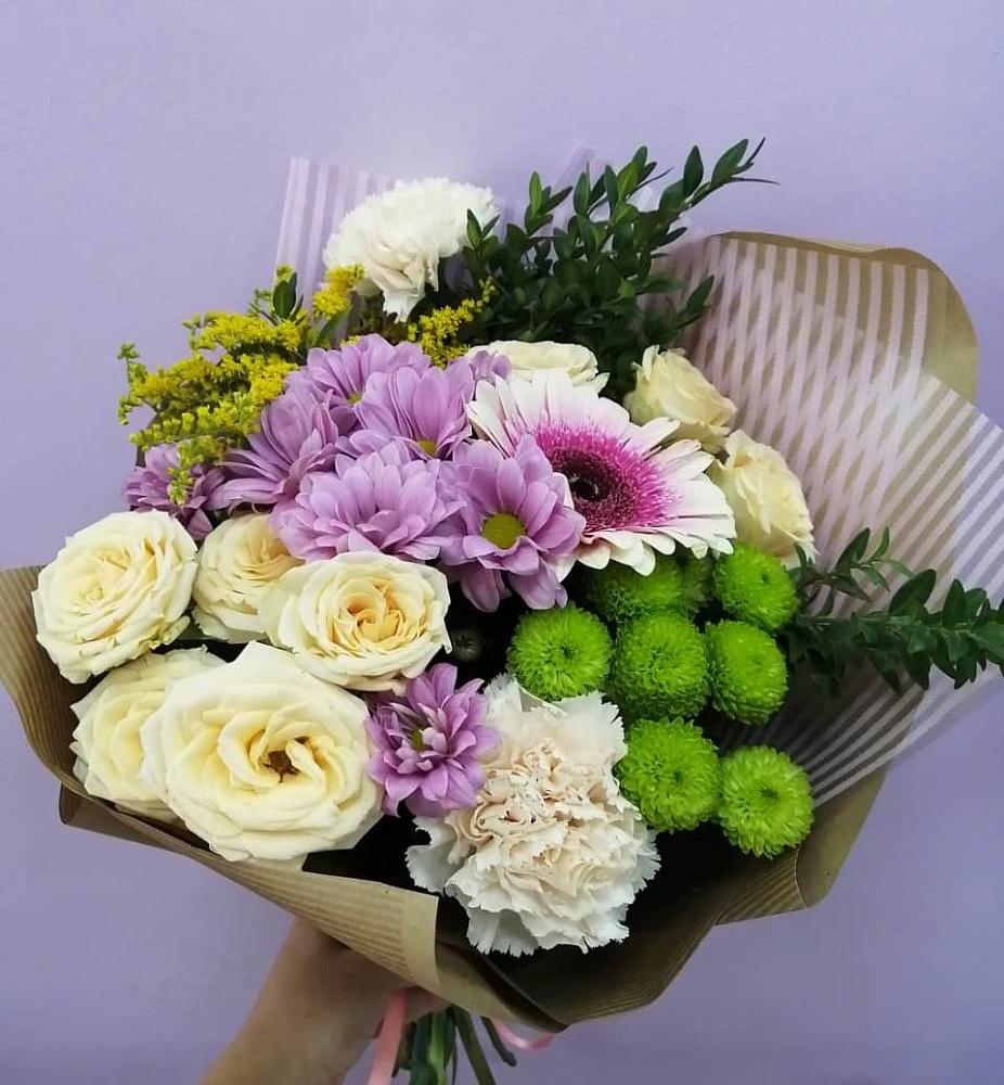 Букет цветов из: Хризантемы, Розы, Гвоздики и Герберы в Спас-Заулок