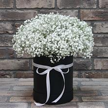 Цветочная композиция из Гипсофила в шляпной коробке в Спас-Заулок