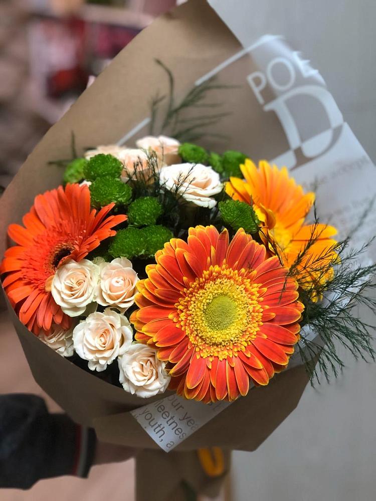 Букет цветов из: Герберы, Хризантемы и Розы в Спас-Заулок